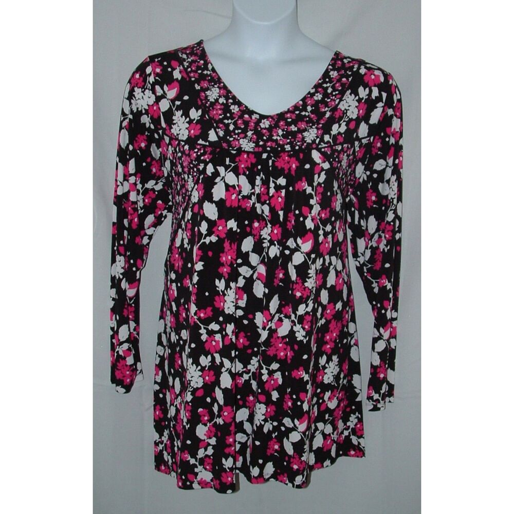 WOMAN WITHIN Multicolored Floral Plus Sz 26/28 Stretchy Jersey Knit Tunic Shirt